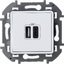 Фото Legrand Inspiria 673760 зарядное устройство для скрытого монтажа , тип А-тип С, цвет "Белый". Напряжение ~240В/=5В, максимальный зарядный ток 3000 мА