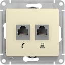 Schneider Electric Glossa GSL000285 Розетка комбинированная (RJ45+RJ11, под рамку, скрытая установка, бежевая)
