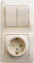 Schneider Electric Glossa GSL000274 Блок комбинированный вертикальный (2 кл.+1 роз., 6+16 А, в сборе, с/у, з/к, шторки, бежевый)