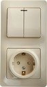 Schneider Electric Glossa GSL000275 Блок комбинированный вертикальный (2 кл.+1 роз., 6+16 А, в сборе, с/у, з/к, шторки, подсветка, бежевый)