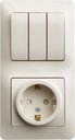 Schneider Electric Glossa GSL000278 Блок комбинированный вертикальный (3 кл.+1 роз., 6+16 А, в сборе, с/у, з/к, шторки, бежевый)