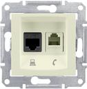 Schneider Electric Sedna SDN5100147 Розетка комбинированная (RJ11+RJ45, cat.5e, под рамку, скрытая установка, бежевая)