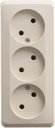 Schneider Electric Этюд PA16-009K Розетка тройная без заземляющего контакта (16 А, в сборе, открытая установка, кремовая)