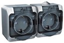 Schneider Electric Этюд PA16-244C Розетка двойная с заземляющим контактом, шторками и крышкой (16 А, в сборе, открытая установка, IP44, серая)