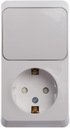 Schneider Electric Этюд BPA16-201B Блок комбинированный (1 кл.+1 роз., 16 А, в сборе, открытая установка, з/к, шторки, IP20, белый)