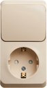Schneider Electric Этюд BPA16-201K Блок комбинированный (1 кл.+1 роз., 10+16 А, в сборе, открытая установка, з/к, шторки, кремовый)