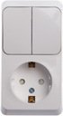 Schneider Electric Этюд BPA16-202B Блок комбинированный (2 кл.+1 роз., 10+16 А, в сборе, открытая установка, з/к, шторки, белый)