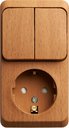 Schneider Electric Этюд BPA16-202T Блок комбинированный (2 кл.+1 роз., 10+16 А, в сборе, открытая установка, з/к, шторки, бук)