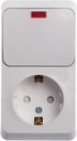 Schneider Electric Этюд BPA16-203B Блок комбинированный (1 кл.+1 роз., 10+16 А, в сборе, открытая установка, з/к, подсветка, шторки, белый)