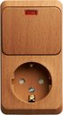 Schneider Electric Этюд BPA16-203T Блок комбинированный (1 кл.+1 роз., 10+16 А, в сборе, открытая установка, з/к, подсветка, шторки, бук)