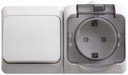 Schneider Electric Этюд BPA16-241B Блок комбинированный горизонтальный (1 кл.+1 роз., 10+16 А, IP44, в сборе, открытая установка, з/к, шторки, крышка, белый)