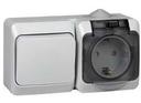 Schneider Electric Этюд BPA16-241C Блок комбинированный горизонтальный (1 кл.+1 роз., 10+16 А, IP44, в сборе, открытая установка, з/к, шторки, крышка, серый)