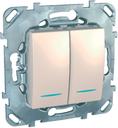 Schneider Electric Unica MGU5.0101.25NZD Выключатель двухклавишный с подсветкой (10 А, под рамку, 2Р, скрытая установка, бежевый)