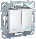 Schneider Electric Unica MGU5.0303.18NZD Переключатель двухклавишный с подсветкой (10 А, под рамку, скрытая установка, белый)
