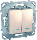 Schneider Electric Unica MGU5.0303.25NZD Переключатель двухклавишный с подсветкой (10 А, под рамку, скрытая установка, бежевый)