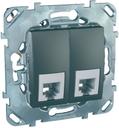 Schneider Electric Unica Top MGU5.9090.12ZD Розетка телефонная двойная (RJ11, под рамку, скрытая установка, графит)