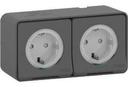 Schneider Electric Mureva S MUR36029 Розетка двойная с заземляющим контактом (16 А, IP55, в сборе, шторки, открытая установка, антрацит)