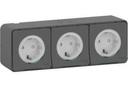 Schneider Electric Mureva S MUR36038 Розетка тройная с заземляющим контактом (16 А, IP55, в сборе, шторки, открытая установка, антрацит)