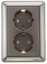 Schneider Electric W59 RS16-255-48 Розетка двойная с заземляющим контактом (16 А, в сборе, шторки, скрытая установка, шампань)