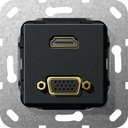 Gira System55 567610 Розетка информационная (HDMI+VGA, под рамку, скрытая установка, черная матовая)