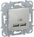 Schneider Electric Unica Top MGU5.418.30ZD Розетка USB (2xUSB, под рамку, скрытая установка, алюминий)
