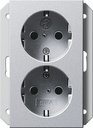 Gira System55 273126 Розетка двойная с заземляющим контактом (16 А, под рамку, шторки, скрытая установка, алюминий)
