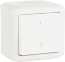 Legrand Quteo 782309 Выключатель одноклавишный двухполюсный (10 А, с возм. подсветки, в сборе, открытая установка, IP44, белый)