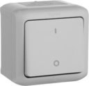 Legrand Quteo 782339 Выключатель одноклавишный двухполюсный (10 А, с возм. подсветки, в сборе, открытая установка, IP44, серый)
