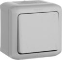 Legrand Quteo 782335 Выключатель одноклавишный кнопочный без фиксации (6 А, с возм. подсветки, в сборе, открытая установка, IP44, серый)