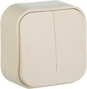 Legrand Quteo 782236 Переключатель двухклавишный (10 А, с возм. подсветки, в сборе, открытая установка, IP20, слоновая кость)