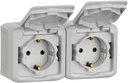 Legrand Quteo 782353 Розетка двойная с заземляющим контактом, шторками и крышкой (16 А, в сборе, открытая установка, IP44, серая)