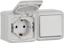 Legrand Quteo 782348 Блок комбинированный (1 кл.+1 роз., 10+16 А, в сборе, открытая установка, з/к, шторки, крышка, серый)