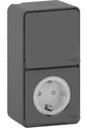 Schneider Electric Mureva MUR36024 Блок комбинированный (1 кл.+1 роз., 16 А, в сборе, открытая установка, з/к, шторки, IP20, серый)
