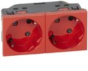 Legrand Mosaic 077281 Розетка двойная с заземляющим контактом (16 А, 45°, под рамку, красная)