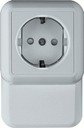 Schneider Electric Прима RA16-003-2M-B Розетка одинарная с заземляющим контактом (16 А, IP20, в сборе, открытая установка, шторки, белая)