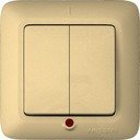 Schneider Electric Прима S56-039-S Выключатель двухклавишный (6 А, индикация, IP20, в сборе, скрытая установка, белый)