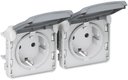 Legrand Plexo 069576 Розетка двойная с заземляющим контактом (16 А, IP55, под рамку, открытая установка, крышка, горизонтальная, серая)