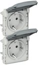 Legrand Plexo 069577 Розетка двойная с заземляющим контактом (16 А, IP55, под рамку, открытая установка, крышка, вертикальная, серая)