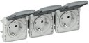 Legrand Plexo 069578 Розетка тройная с заземляющим контактом (16 А, IP55, под рамку, открытая установка, крышка, горизонтальная, серая)