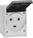 Legrand Plexo 055872 Розетка с заземляющим контактом (32 А, IP55, в сборе, открытая установка, крышка, серая)