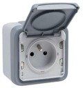Legrand Plexo 069731 Розетка с заземляющим контактом (16 А, в сборе, открытая установка, шторки, крышка, серая)