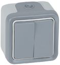 Legrand Plexo 069715 Переключатель двухклавишный проходной (10 А, в сборе, открытая установка, серый)
