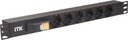 IEK PH12-6D1-P ITK PDU 6 розеток DIN49440 (нем. cтанд.) с LED выключателем, 1U, шнур 2м вилка DIN49441 (нем. станд.), профиль из ПВХ, черный