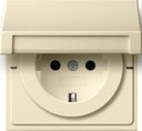 Gira F100 0454111 Розетка SCHUKO с заземляющим контактом (16 А, крышка, под рамку, скрытая установка, кремовая глянцевая)