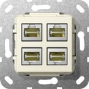 Gira System55 569901 Розетка компьютерная (4хRJ45, cat. 6a, под рамку, скрытая установка, кремовая глянцевая)