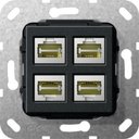 Gira System55 569810 Розетка компьютерная переходник (4хRJ45, cat. 6a, под рамку, скрытая установка, черная матовая)