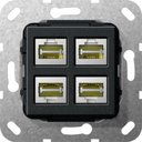 Gira System55 569910 Розетка компьютерная (4хRJ45, cat. 6a, под рамку, скрытая установка, черная матовая)