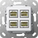 Gira System55 569903 Розетка компьютерная (4хRJ45, cat. 6a, под рамку, скрытая установка, белая глянцевая)