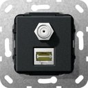 Gira System55 569710 Розетка комбинированная (RJ45+SAT, под рамку, скрытая установка, черная матовая)