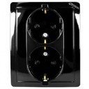 Simon Simon 15 1590451-032 Розетка двойная (16 А, з/к, шторки, в сборе, скрытая установка, черный глянец)
